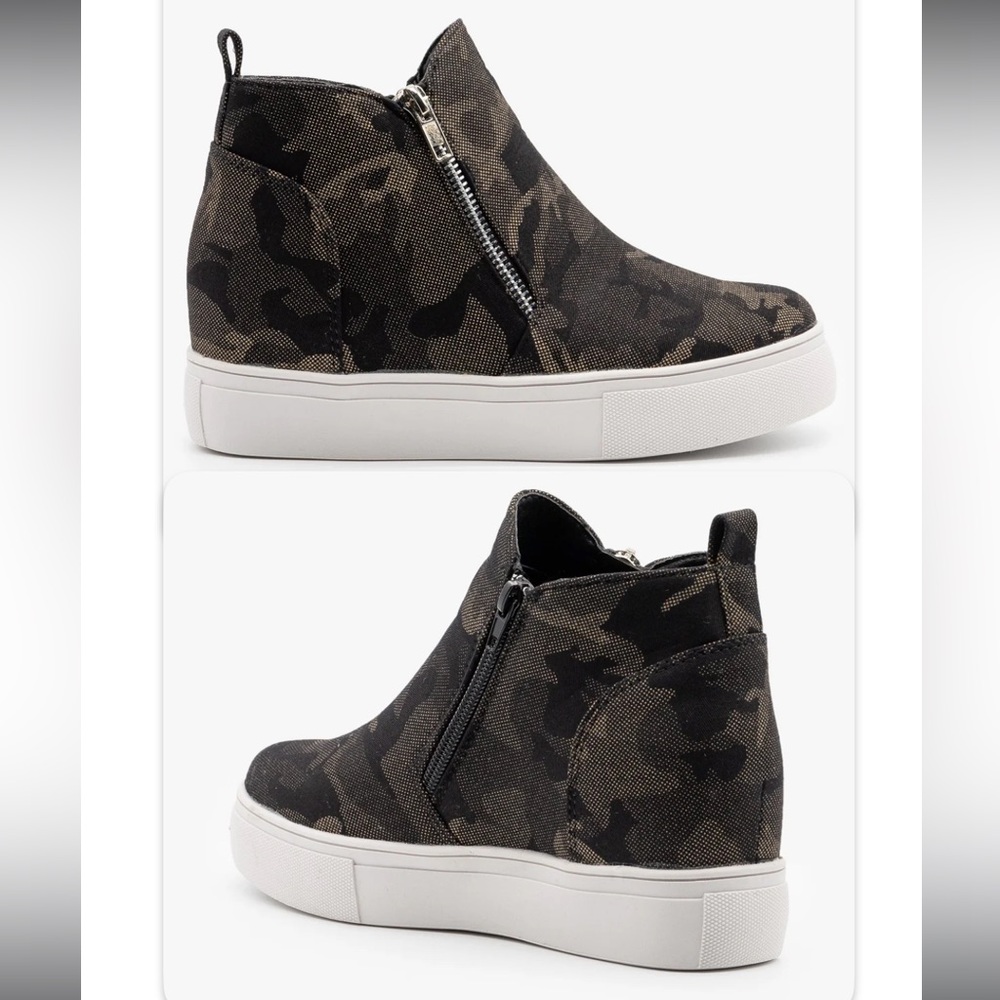 GUC NATURE BREEZE Jaida Dark Camo Hidden Wedge Zippered Sneakers